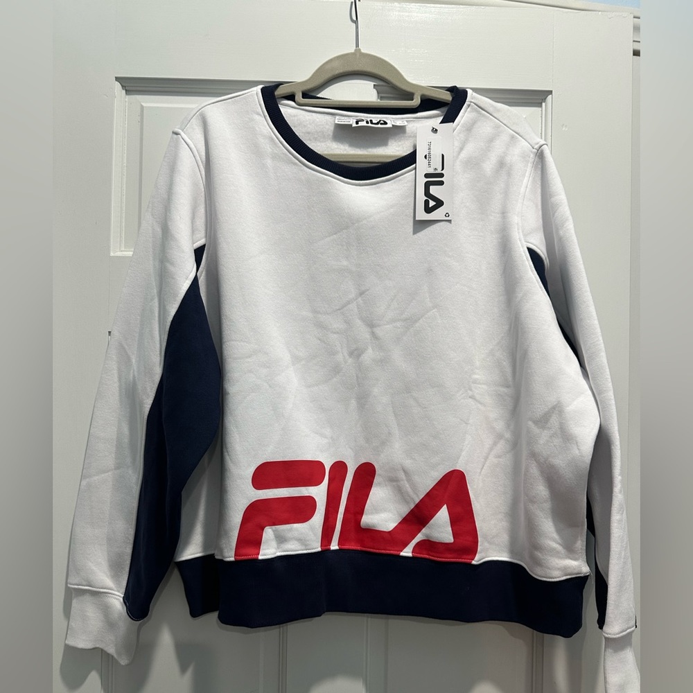 NWT Fila Logo Plus Size Calm Crew Sweatshirt Women's 2X White Multi Color